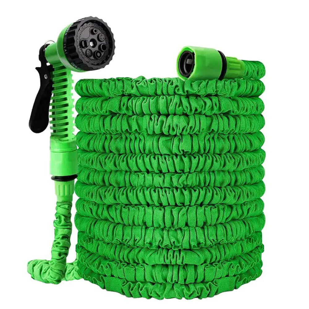 FlexiStretch Garden Hose with Spray Nozzle - 25 to 100FT