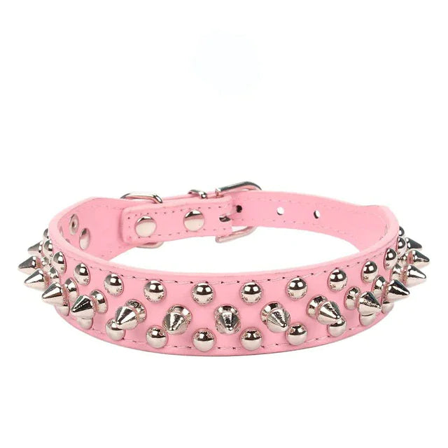 Rugged Leather Spiked Collar for Dogs and Cats