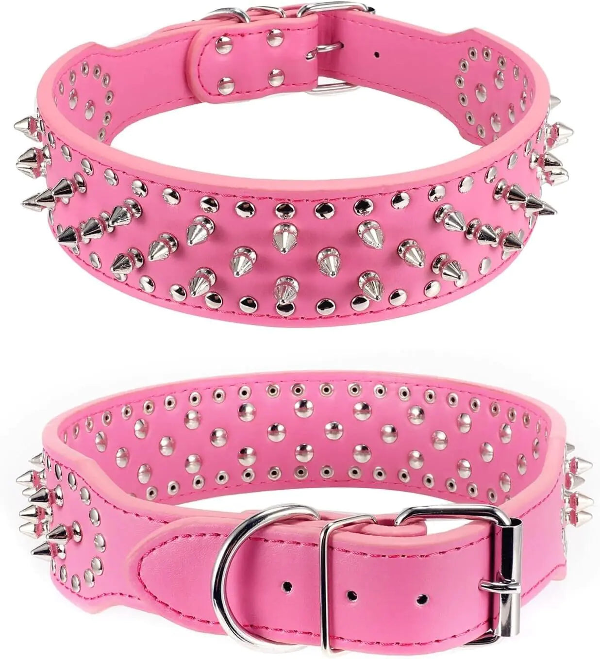 Rugged Leather Spiked Collar for Dogs and Cats