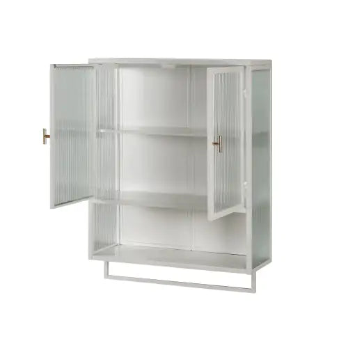 Elegant Dual-Door Wall Cabinet with Glass Panels and Storage Shelves
