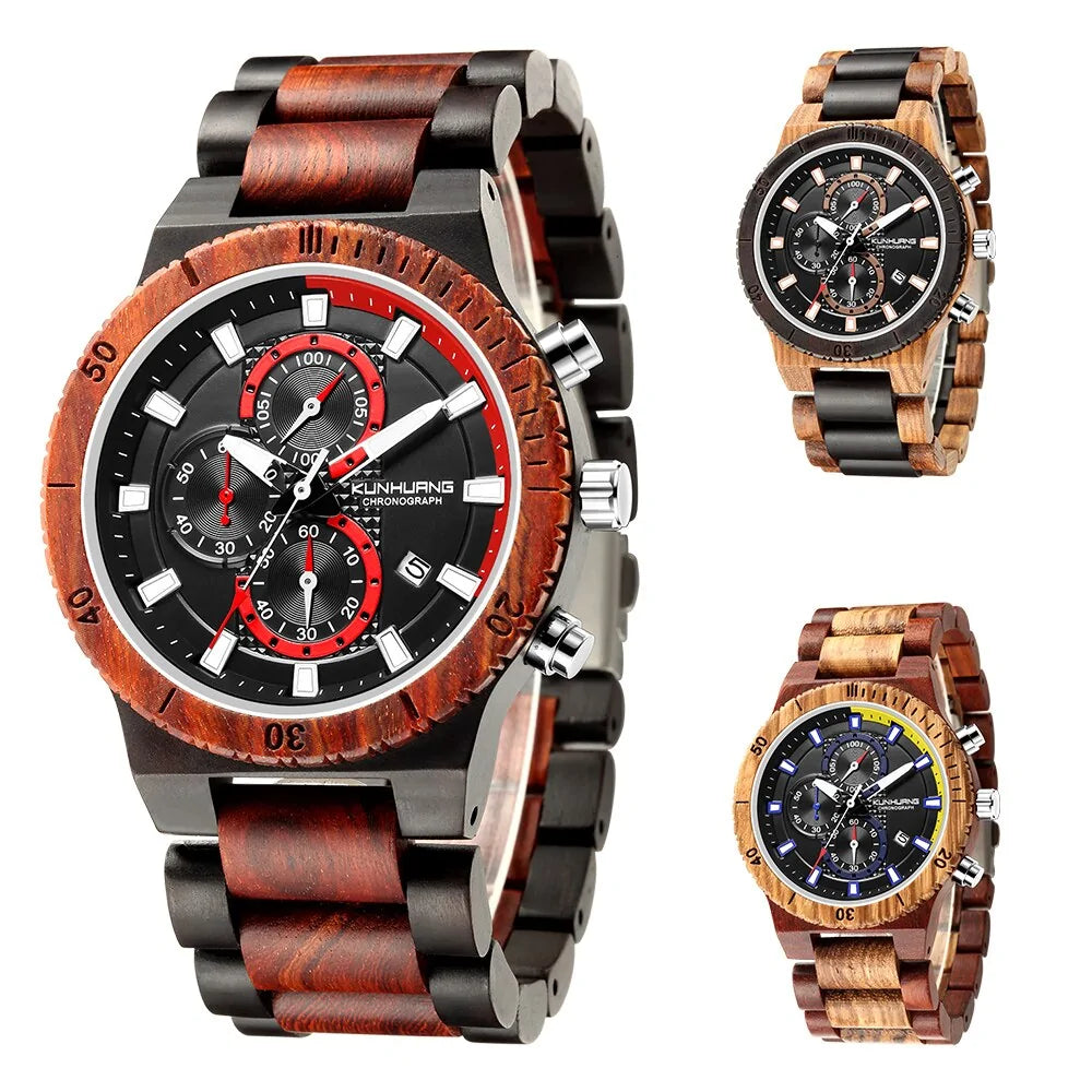 KUNHURNG EcoElegant Wooden Quartz Timepiece