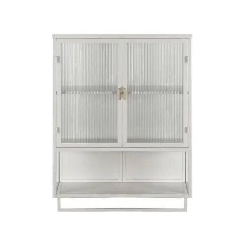 Elegant Dual-Door Wall Cabinet with Glass Panels and Storage Shelves