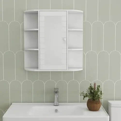 Wall-Mounted Cabinet with Mirrored Front & Versatile Shelving - White