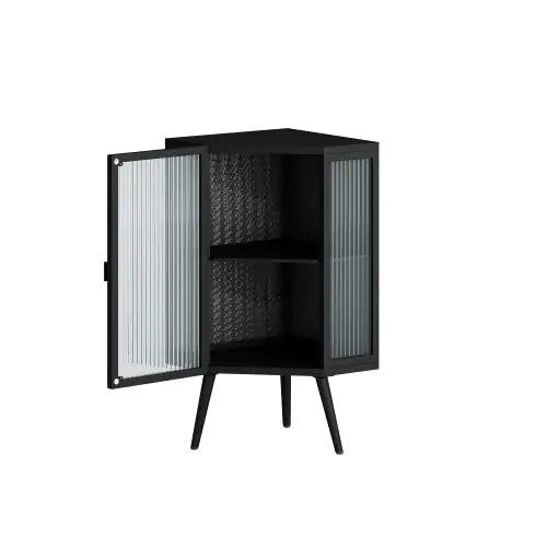 Floor Conical Cabinet With Tempered Glass Door And Storage Shelves