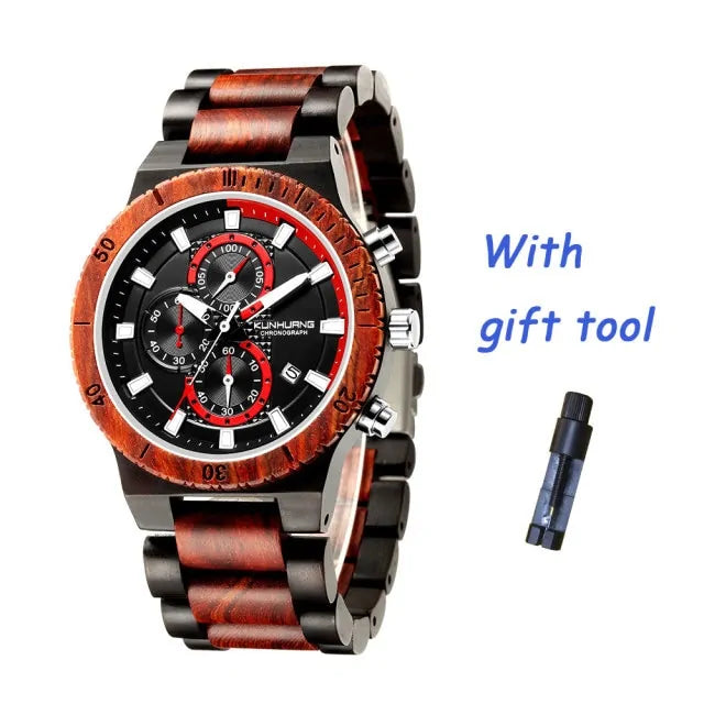 KUNHURNG EcoElegant Wooden Quartz Timepiece