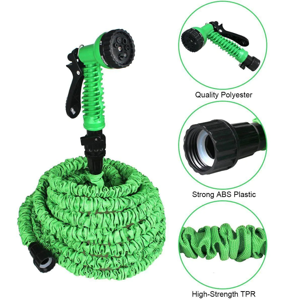 FlexiStretch Garden Hose with Spray Nozzle - 25 to 100FT