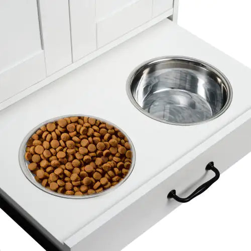 Pawfect Station: Dual-Bowl Dog Feeder with Storage & Hooks