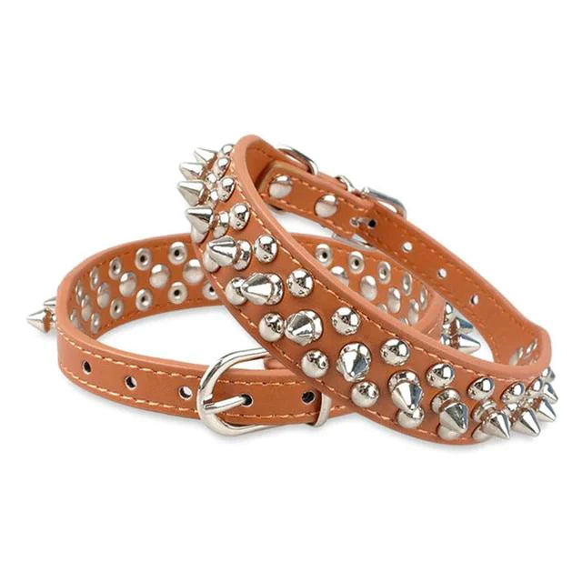 Rugged Leather Spiked Collar for Dogs and Cats