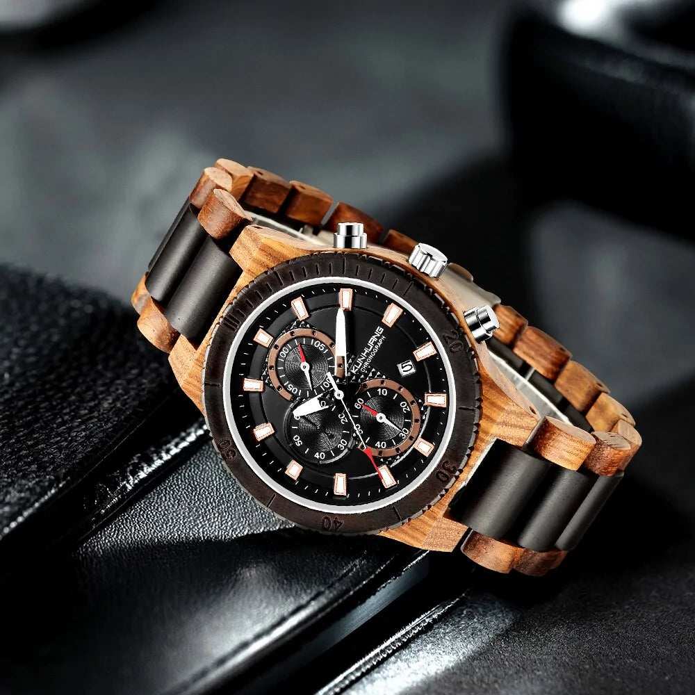 KUNHURNG EcoElegant Wooden Quartz Timepiece
