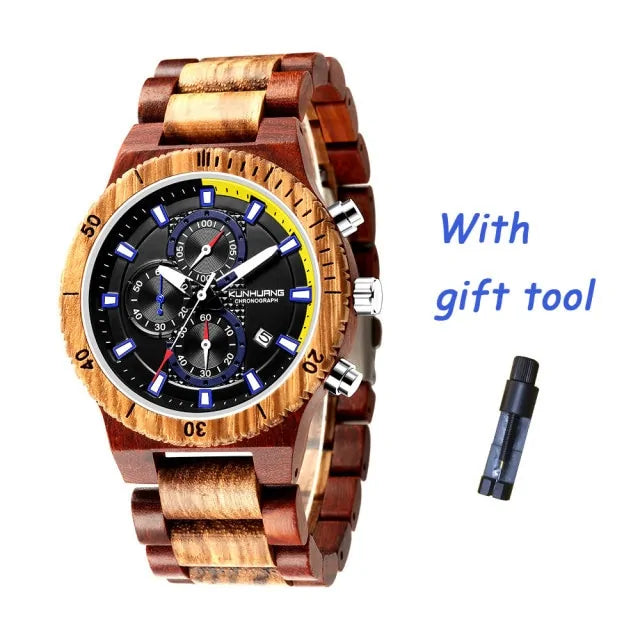 KUNHURNG EcoElegant Wooden Quartz Timepiece