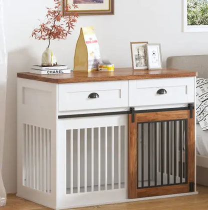 Elegant Dual-Door Wooden Canine Crate