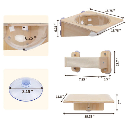 Three-Piece Wall-Mounted Cat Perches with Enclosed Sleeping Pod