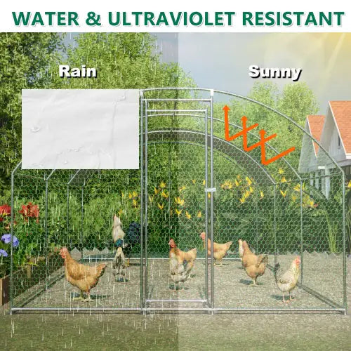 Large Chicken Coop Metal With Waterproof And UV Cover, Dome Shape Walk-In Fence Chicken Coop For Outdoor And Yard Farm Use