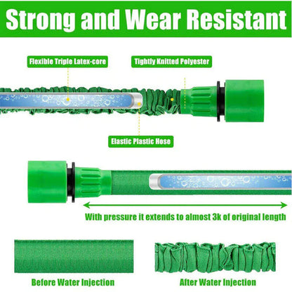 FlexiStretch Garden Hose with Spray Nozzle - 25 to 100FT