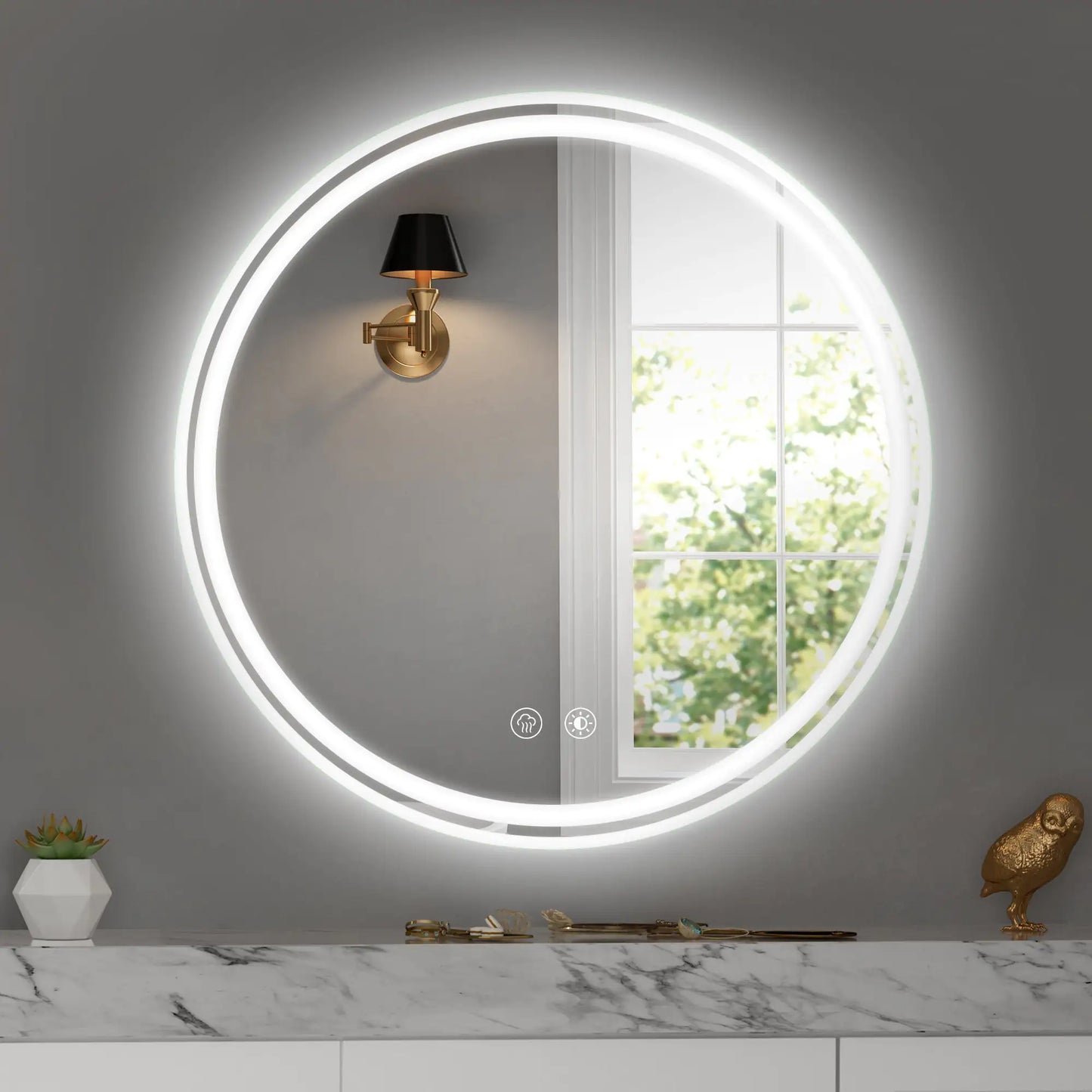 28 Inch Round LED Bathroom Mirror - Wall Mounted