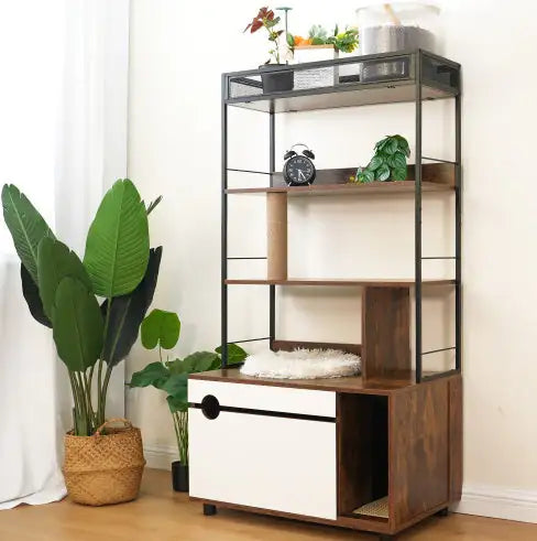 Elegant Feline Enclosure with Storage and Scratching Post