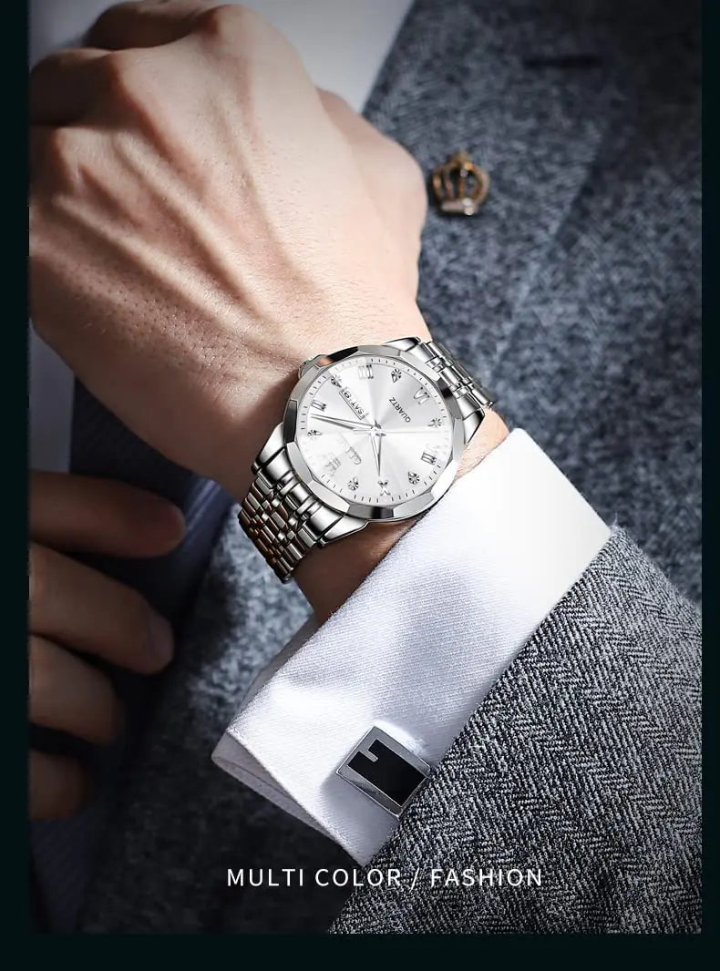 OLEVS Elegant Silver: Two-Tone Men’s Diamond Watch