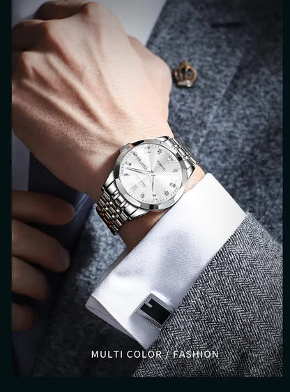 OLEVS Elegant Silver: Two-Tone Men’s Diamond Watch