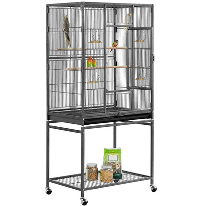 53.7'' H Rolling Bird Cage W/ Stand for Conures Parakeets Cockatiels,Black