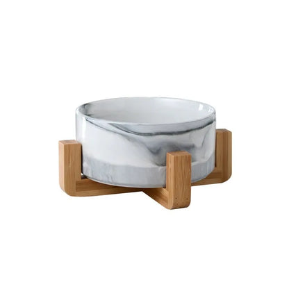 Ceramic Raised Cat Bowl w/ Wood Stand