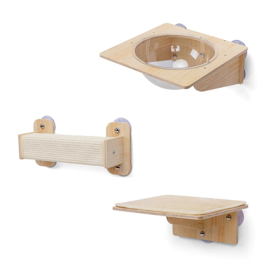Three-Piece Wall-Mounted Cat Perches with Enclosed Sleeping Pod