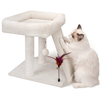 Cozy Beige Cat Tree with Condo, Scratch Post, Hammock & Fun Hanging Balls for Your Feline Friends