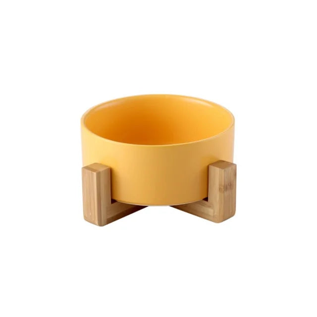 Ceramic Raised Cat Bowl w/ Wood Stand