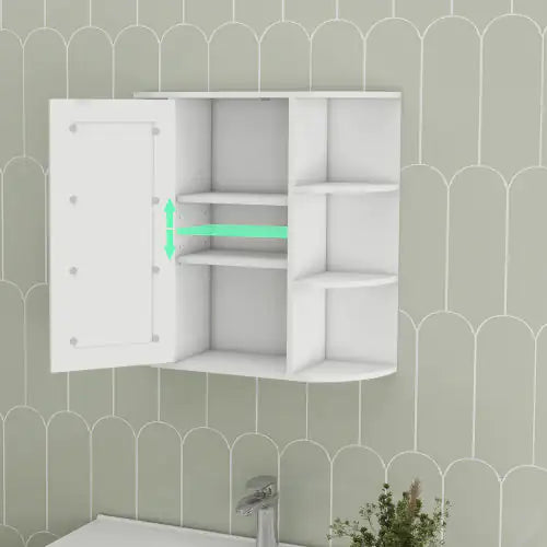 Wall-Mounted Cabinet with Mirrored Front & Versatile Shelving - White
