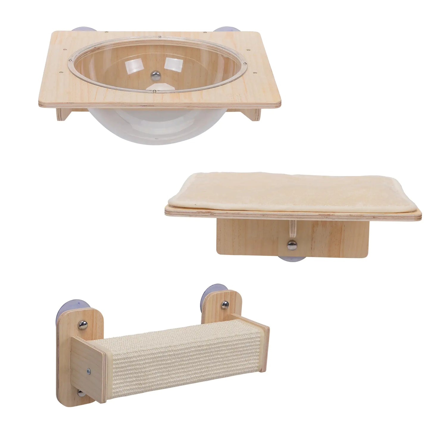 Three-Piece Wall-Mounted Cat Perches with Enclosed Sleeping Pod