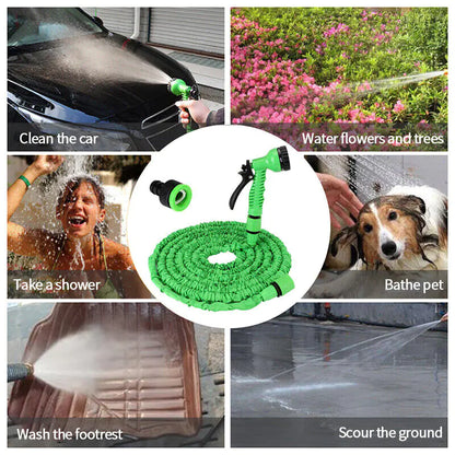 FlexiStretch Garden Hose with Spray Nozzle - 25 to 100FT