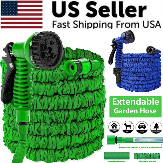 FlexiStretch Garden Hose with Spray Nozzle - 25 to 100FT