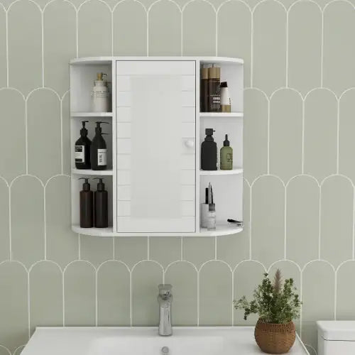 Wall-Mounted Cabinet with Mirrored Front & Versatile Shelving - White