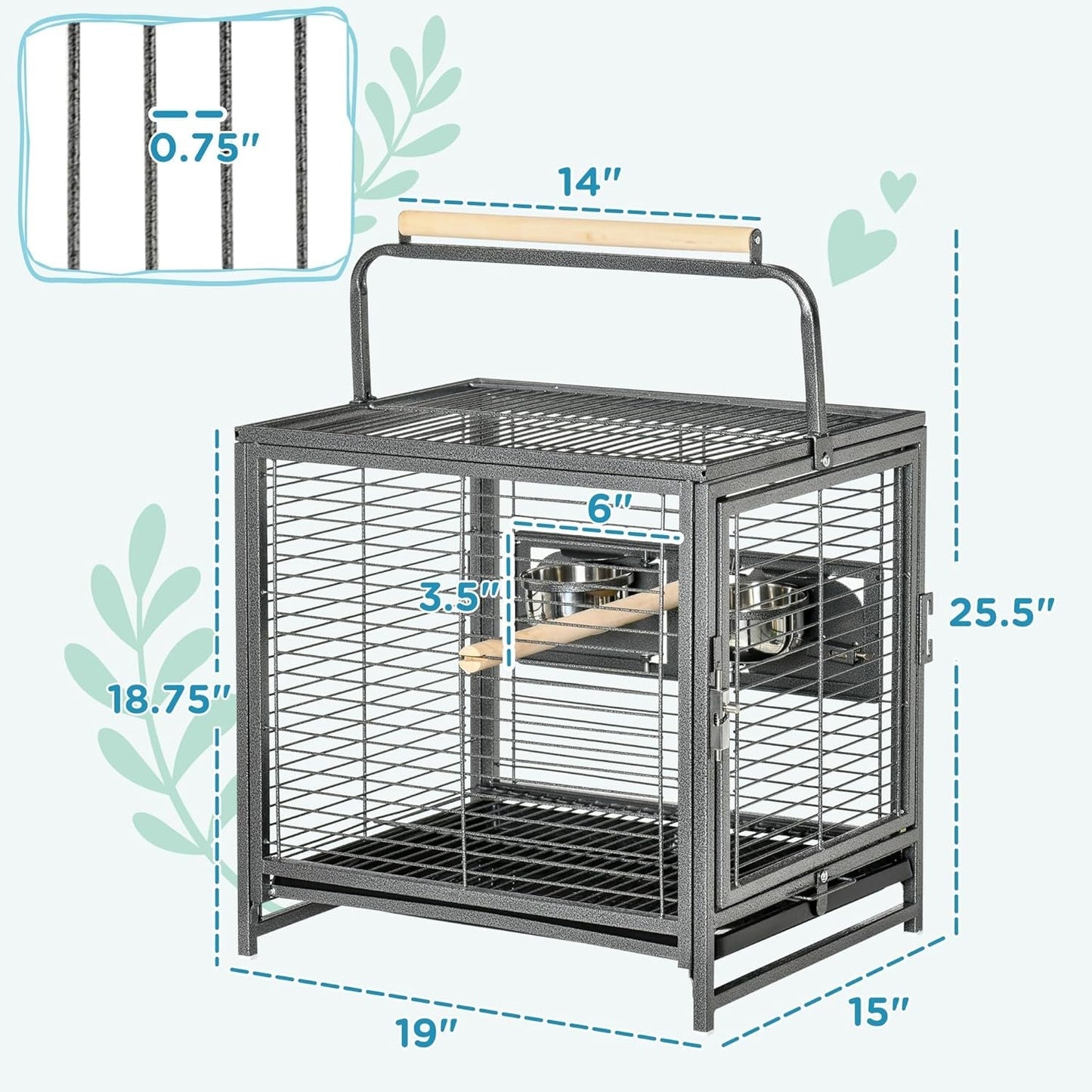 18" Heavy Duty Iron Travel Bird Cage Carrier