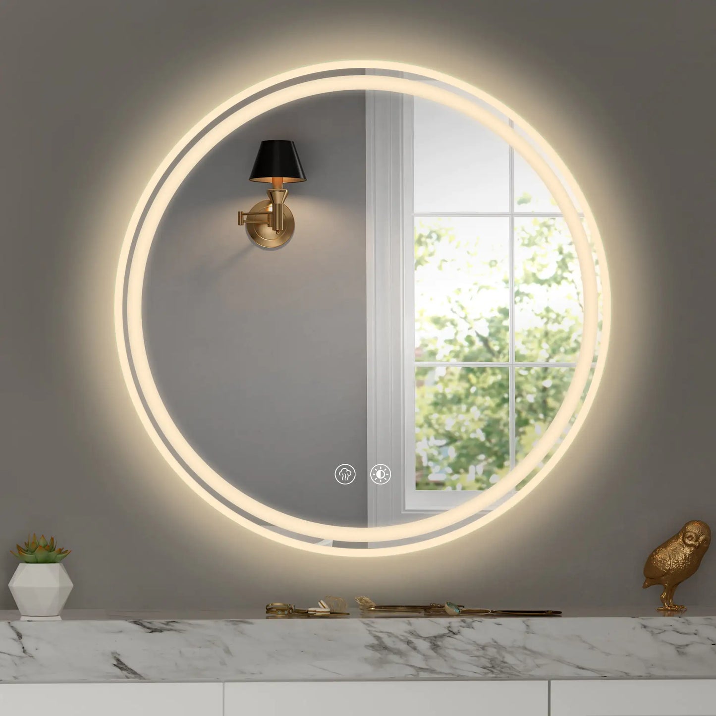 28 Inch Round LED Bathroom Mirror - Wall Mounted