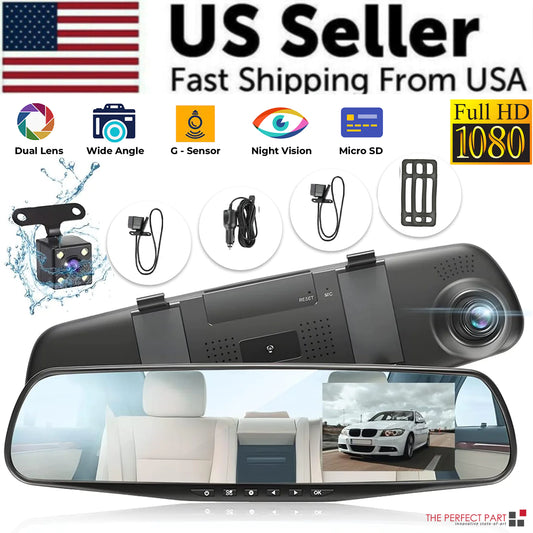 Optimax Pro 1080P HD Dual-Lens Car DVR Mirror Cam