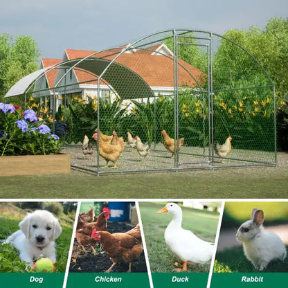 Large Chicken Coop Metal With Waterproof And UV Cover, Dome Shape Walk-In Fence Chicken Coop For Outdoor And Yard Farm Use