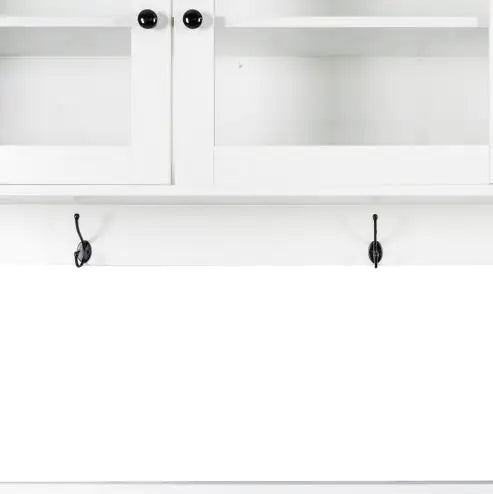 Elegant White Kitchen Hutch with Microwave Shelf and Storage