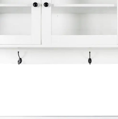 Elegant White Kitchen Hutch with Microwave Shelf and Storage