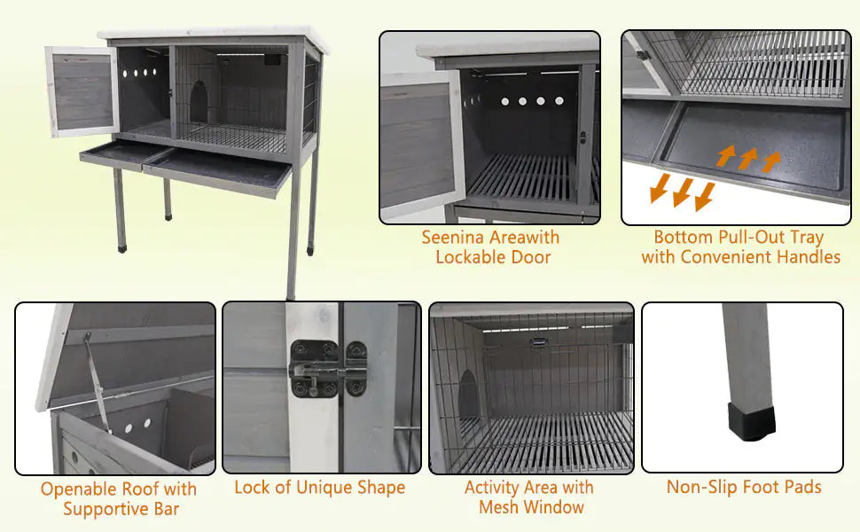 CozyWood Rabbit Haven: Indoor/Outdoor Cage with Roof & Slide-Out Tray