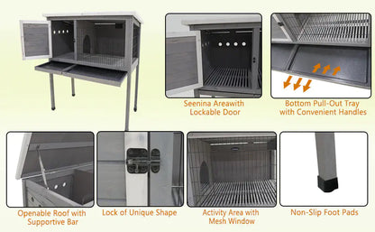 CozyWood Rabbit Haven: Indoor/Outdoor Cage with Roof & Slide-Out Tray