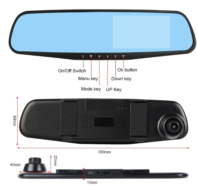 Dual Lens 4.19" Car Dash Cam 1080P Front and Rear