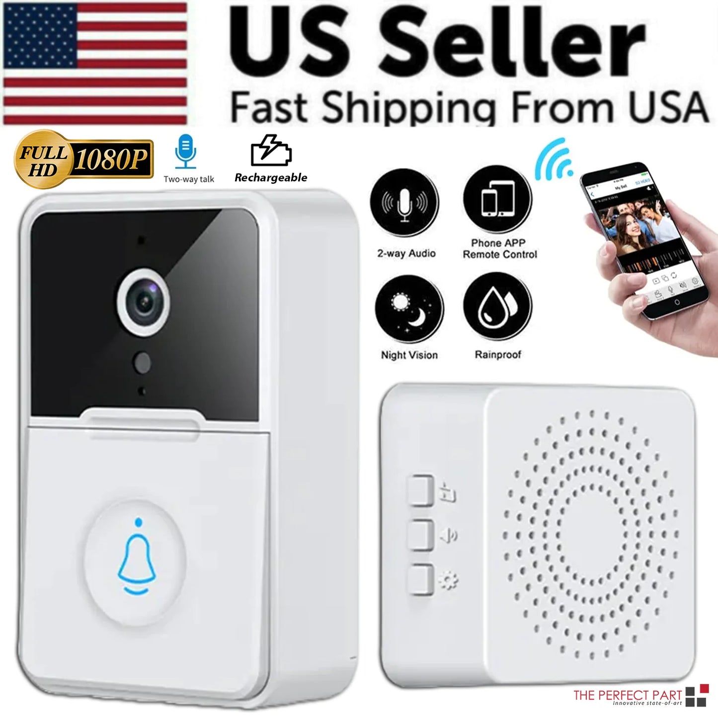 ElegantView HD 1080P Smart WiFi Doorbell with Night Vision and Intercom
