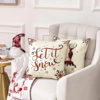 4 Pack Christmas Pillow Covers 18X18 Inch Linen Holiday Decorative Throw Pillow Covers for Sofa, Couch, Outdoor, Farmhouse and Home Christmas Decor