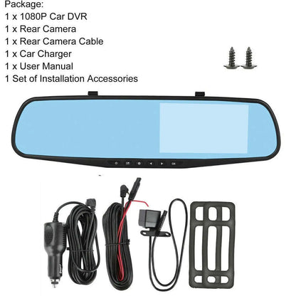 Optimax Pro 1080P HD Dual-Lens Car DVR Mirror Cam