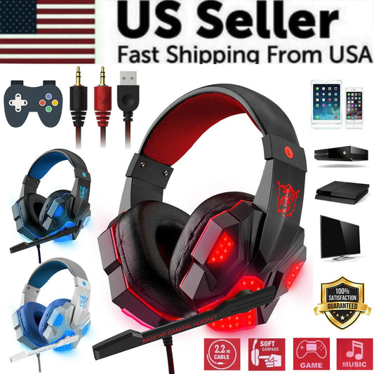3.5mm LED Gaming Headphones Stereo Bass Surround