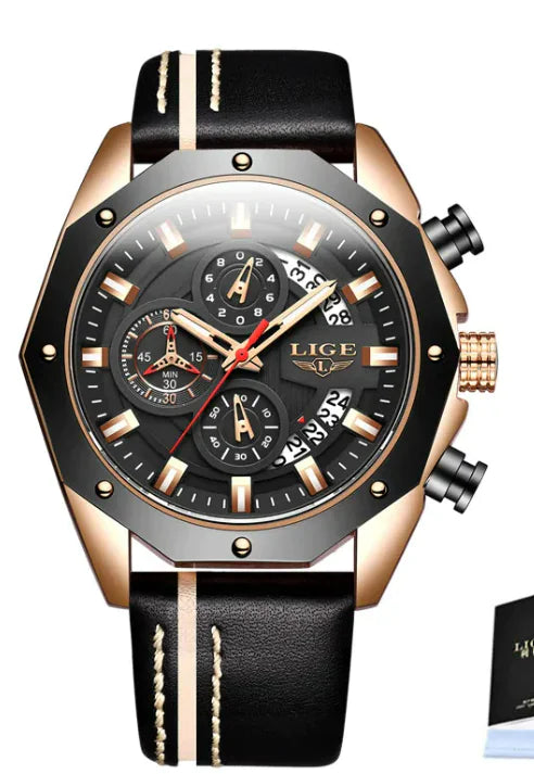 LIGE Luxury Silicone Sport Chronograph Watch
