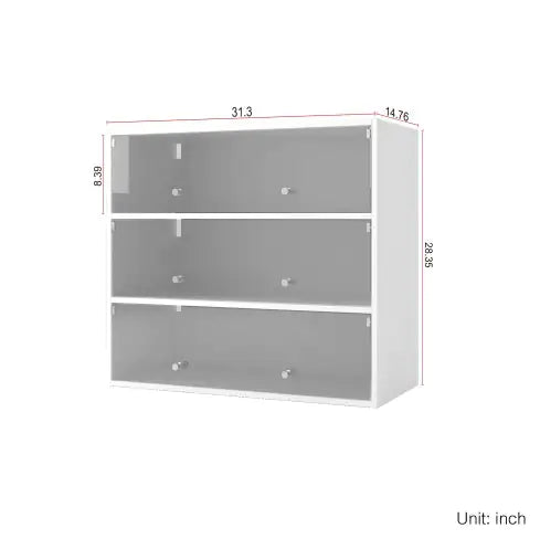 Luminous RGB LED White Shoe Cabinet with Glass Doors