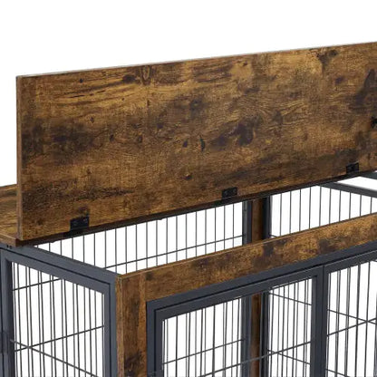 Rolling Rustic Brown Dog Crate Table with Double Doors