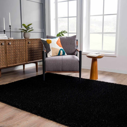 Faina Solid Black Shag Washable Area Rug - Clearance