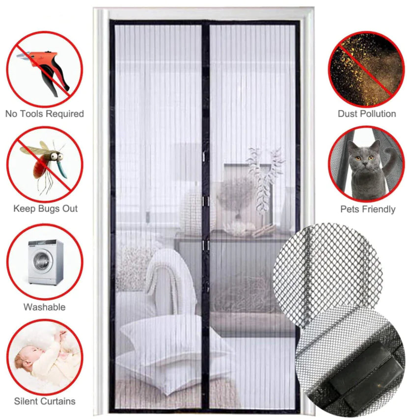 Magnetic Mesh Door Screen - Bug & Mosquito Barrier